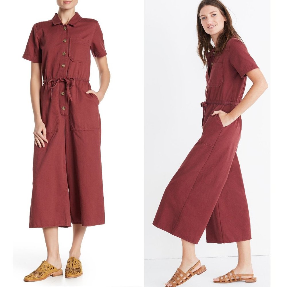 Madewell Wide Leg Utility Jumpsuit 2 Dusted Rose Red Cropped Cotton Coveralls